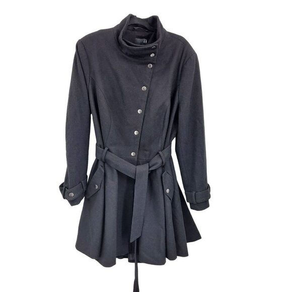 ASOS Curve Peacoat Wool Feminine Military Belted Long Black 16 Trenchcore - Picture 6 of 17